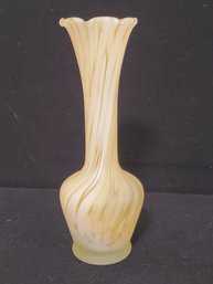 Vintage MCM Caramel Satin Glass Ruffled Edge Bud Vase