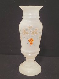 Lovely Vintage Bristol White Frosted Hand Painted Glass Bud Vase