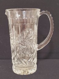 Vintage Boho Very Heavy Crystal Pinwheel Handled Pitcher