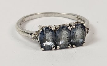 Vintage Sterling Silver Blue Three Stone Ring