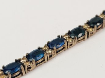 Vintage Gold Over Sterling Silver Blue Topaz Stone Tennis Bracelet