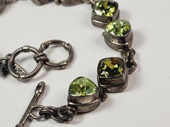 Amazing...Sterling Silver PERIDOT Gemstone Multi Faceted Toggle Clasp  Bracelet