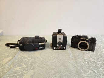 Minolta APZ Freedom Zoom 105i, Kodak Brownie Hawkeye Model Flash Camera & Olympus OM PC Camera