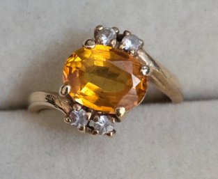 Vintage 14kt Citrine Or Possibly Mystic Topaz? And Diamond Engagement Ring In A Lovely Gold Setting Size 5.5