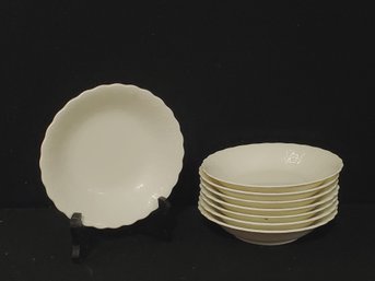 Seven Vintage Mikasa White Silk Bone China Berry Bowls