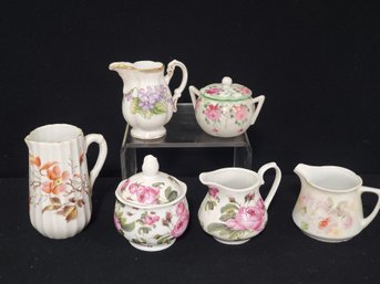 Nice Grouping Of Vintage Hand Painted Porcelain Sugar Bowls & Creamer Pitchers