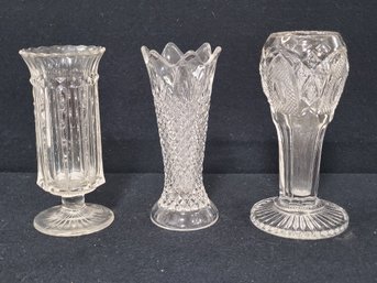 Three Vintage Pressed Glass Small Bud Vases