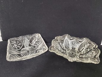 Two Vintage Pinwheel Crystal & Glass Square Bowls