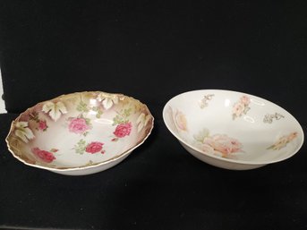 Two Antique Hand Painted Porcelain Serving Bowls