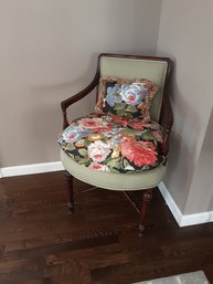 Green Upholstered Custom Floral Cushions Arm Chair