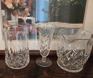 3-piece Cut Crystal Bar/water Pitchers And Footed Bouquet Vase