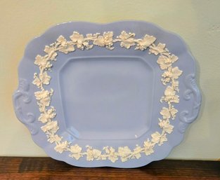 Wedgwood Queen's Ware Embossed Cream On Lavender Square Handled Cake Plate