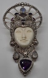 Sajen Silver, Carved Bone, Multi-Gemstone Pendant In Sterling