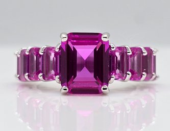 Pink Sapphire 7 Stone Ring In Rhodium Over Sterling