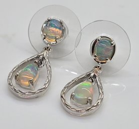 Ethiopian Welo Opal Dangle Earrings In Platinum Over Sterling