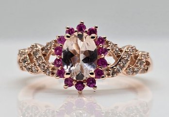 Premium Morganite, Multi-Gemstone Ring In Rose Gold Over Sterling