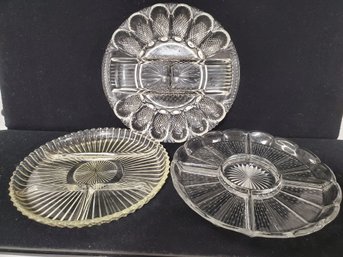 Vintage Glass LE Smith, Indiana Glass & Unknown Deviled Egg & Divided Plates