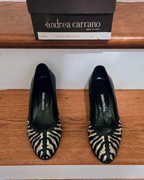 Andrea Carrano Rossata Blanco/Rosso Italian Designer Leather Pumps With Zebra Toe - Size 9.5B