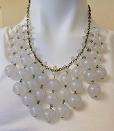 J. Crew Milky White Beaded Festoon Bib Style Necklace With Burnt Silver Findings