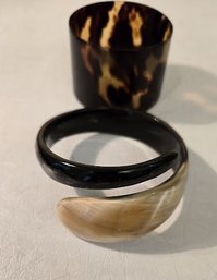 2 Vintage Tortoise And Natural Buffalo Bone Cuff Bracelets