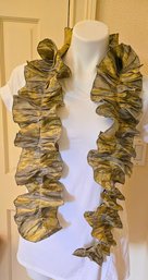 Ruched Silk Scarf In Smokey Grey And Gold