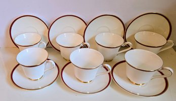 Beautiful Set Of Minton Gold & Crimson Bordered China/Porcelain Cups And Saucers