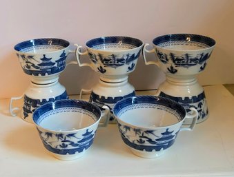 Set Of 8 Vintage Mottahedeh Vista Alegre Blue Canton Tea Cups - MINT!