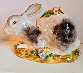 Hand Signed Capodimonte Style Porcelain Rabbit Cookie Jar - Meiselman, Italy