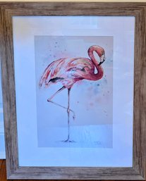 Pink Flamingo Print In A Driftwood Frame