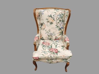 Winged Back Floral Upholstered Arm Chair