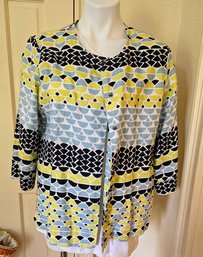 Hot Cotton Linen Button Front Top With A Geometric Pattern In Blue/gold/black - Size Petite M