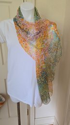 Lovely Pastel Printed Silk Scarf - Reminiscent Of A Claude Monet Painting!