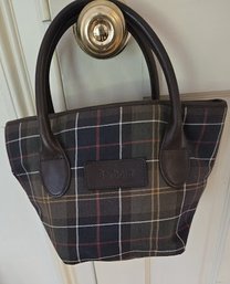 Barbour Tartan Plaid Oilcloth Tote With Leather Trim