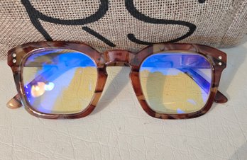 Nice Pair Of Blue Light Computer Glasses In Burled Tortoise With Burlap Case