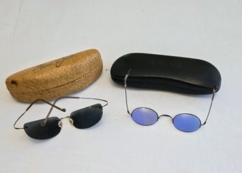 2 Pairs Of Designer Sunglasses W/ Cases - Maui Jim Sport Lens & Eyebobs John Lennon Style With Purple Lenses