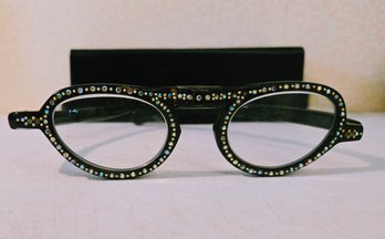 Vintage Jeweled Folding Cateye Glasses In Black With Clear Lenses