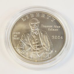 2004-P  Thomas Alva Edison Silver UNC Commemorative  Dollar Coin