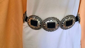 Designer Belt By Brighton Silver Sunflower Concho Belt