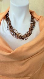 Pretty Cluster Seed Bead Necklace Paired With A Beautiful Cashmere / Silk Pashmina In Soft Peach