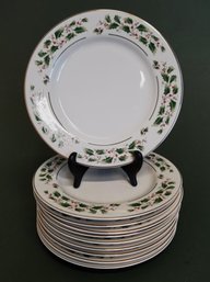 Vintage Holly Holiday Fine Bone China Of Japan 7.5' Salad Plates - 10 Plates Included