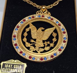 Vintage Red, White & Blue Eagle Pendant Necklace In 18kt Electroplate