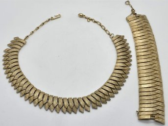 Vintage Goldtone Chunky Crescent Link Bracelet & Necklace