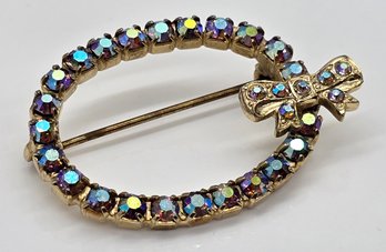 Vintage Elegant Yellow Rhinestone Bow Brooch