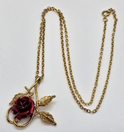 Vintage Red Rose Pendant Necklace