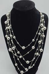 Nice 5 Strand Silver Balls Necklace