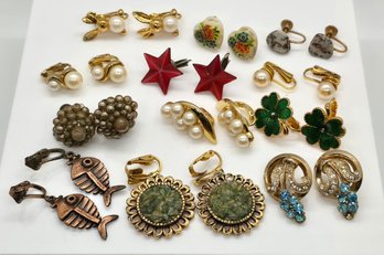 12 Pair Of Vintage Clip-on Earrings