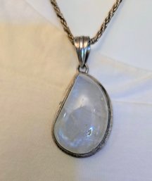 Teardrop Moonstone Pendant In Sterling Bezel With Silver Chain