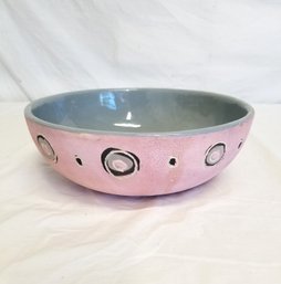 Vintage Studio Pink & Gray Art Pottery Bowl Signed By Artist