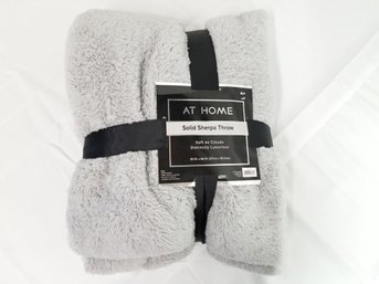 At Home Solid Sherpa Throw Blanket - NEW