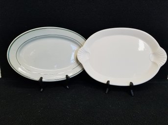 Pair Of Coguille & Sterling Oval China Serving Platters